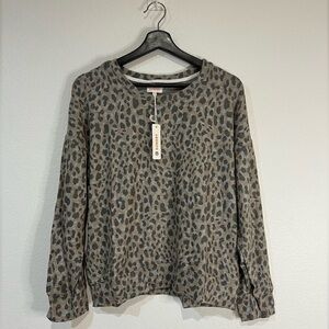 Anthropologie Sundry Leopard Print Drapey Sweater 1 Gray Pullover Crew Neck S‎